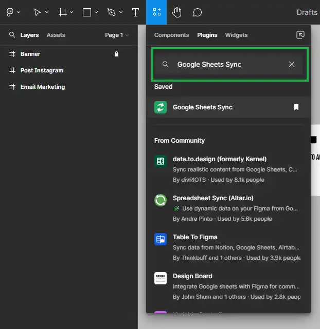Importar imágenes y datos a Figma desde Excel google sheets sync figma