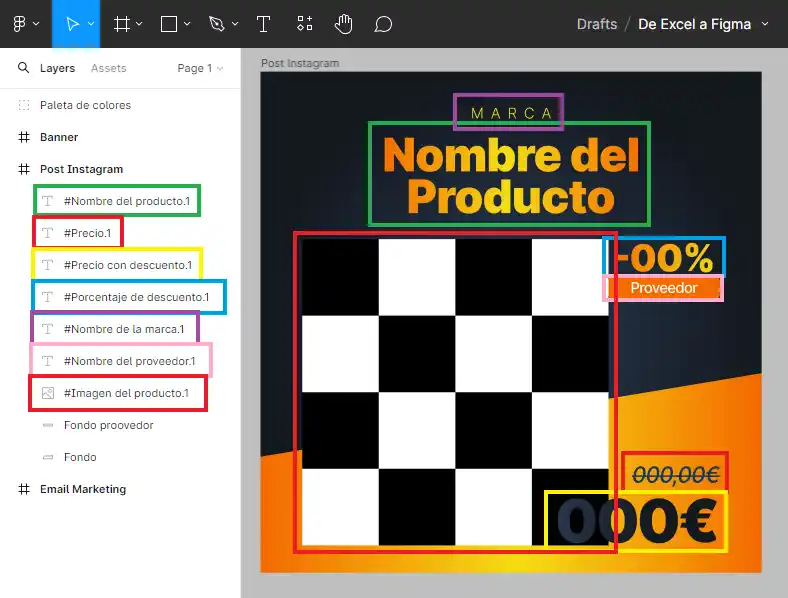 Importar imágenes y datos a Figma desde Excel diseño en figma