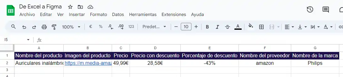 Importar imágenes y datos a Figma desde Excel archivo excel a figma