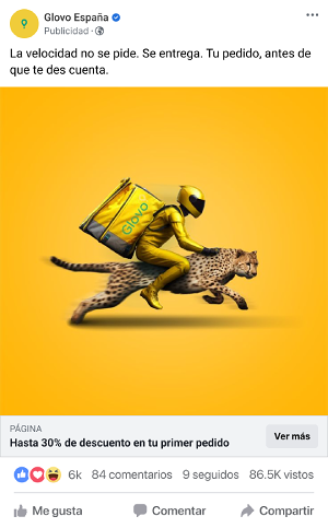 ejemplo de anuncio de glovo utilizado para ilustrar fatiga creativa en meta ads por repetición de estilo y mensaje