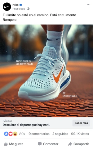anuncio de nike utilizado como ejemplo de fatiga creativa en meta ads con un diseño repetitivo y poco diferenciado